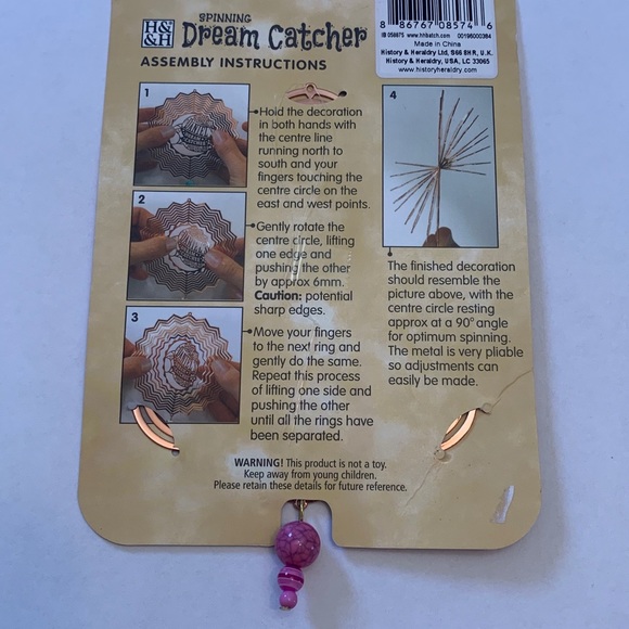 Barbara Metal Spinning Dream Catcher Pink Bead Detail History & Heraldry Ltd - Picture 8 of 9